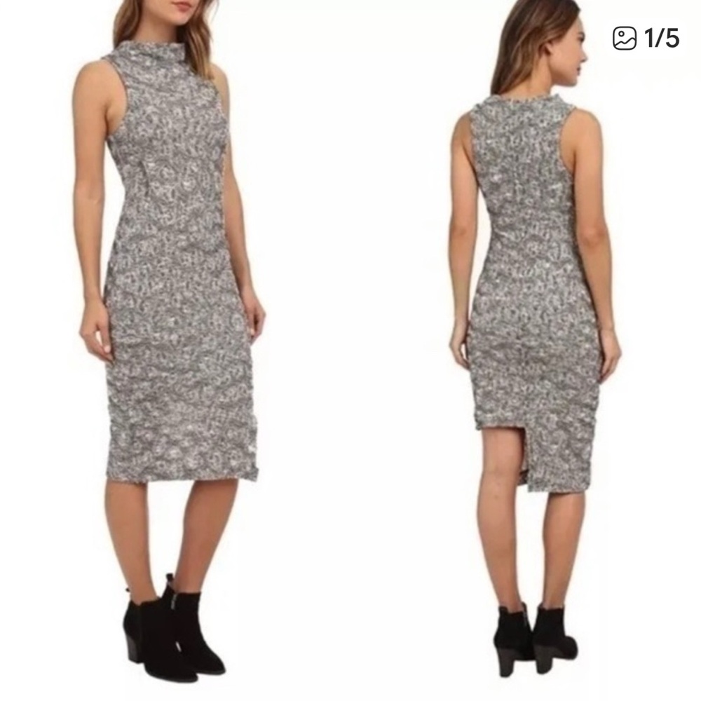 Free People Gray Marble-Print Ribbed Midi Dress